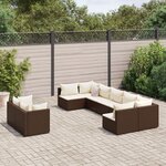 vidaXL Salon de jardin avec coussins 9 Pièces marron résine tressée