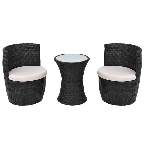 vidaXL Mobilier de bistro 3 Pièces avec coussins Résine tressée Noir