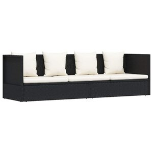 vidaXL Lit de jardin avec coussin et oreillers Résine tressée Noir