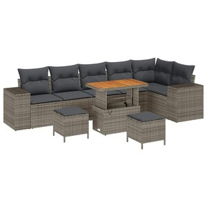vidaXL Ensemble de canapé de jardin avec coussin 9 Pièces Gris polyrotin