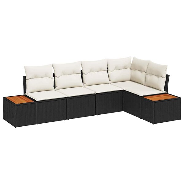 vidaXL Ensemble de canapé de jardin 5 Pièces Noir et crème Poly rotin