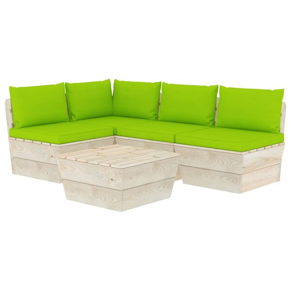 vidaXL Salon de jardin palette 5 Pièces avec coussins bois d'épicéa