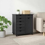 vidaXL Cabinet roulant Gris 63 5 x 39 x 65 5 cm Bois de Pin Massif