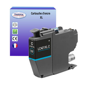 T3AZUR- Cartouche d'encre compatible avec Brother DCP-J1050DW  DCP-J1140DW  MFC-J1010DW  LC421XL Cyan