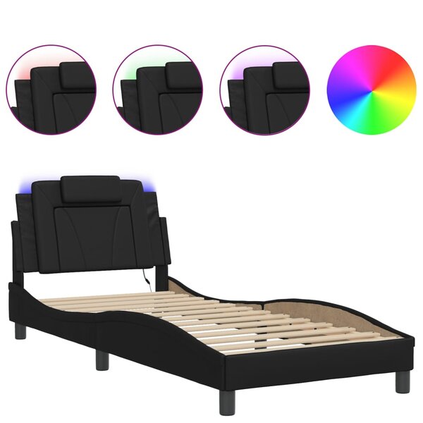 vidaXL Cadre de lit avec lumières LED noir 90x200 cm similicuir