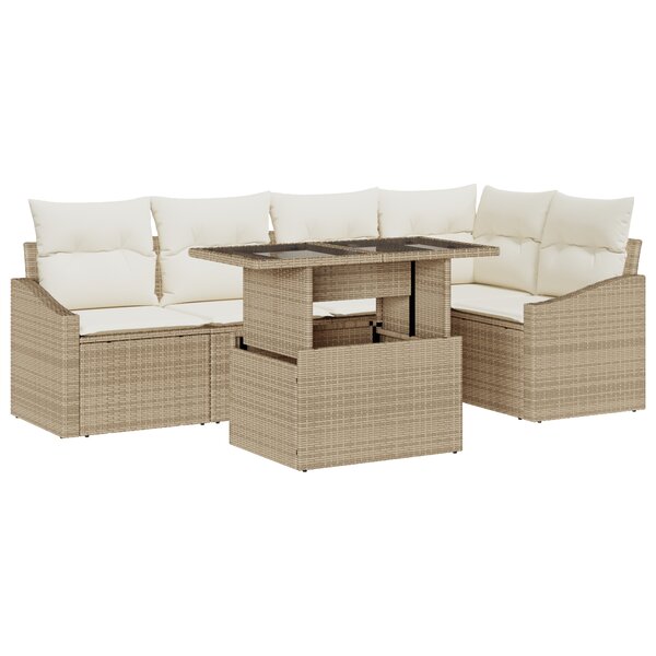 vidaXL Ensemble de canapés de jardin 6 pièces avec coussins beiges en rattan poly