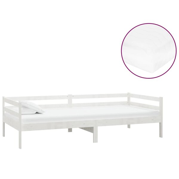 vidaXL Lit de repos avec matelas 90x200 cm Blanc Bois de pin massif