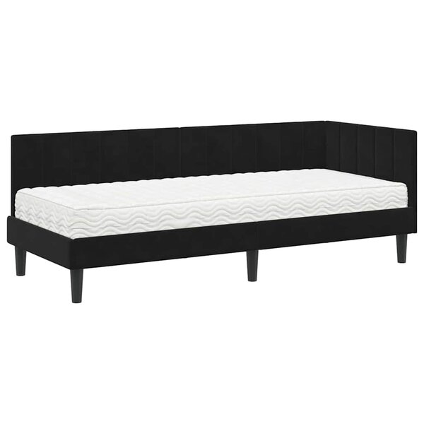 vidaXL Cadre de lit d'angle avec matelas Noir 80 x 200 cm Velours