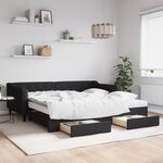 vidaXL Lit de jour avec gigogne et tiroirs noir 100x200 cm tissu