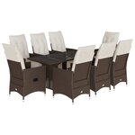 vidaXL Ensemble de bistro de jardin 9 Pièces coussins marron poly rotin