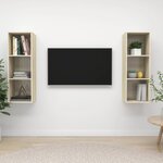 vidaXL Meubles TV muraux 2 Pièces Chêne sonoma Bois d'ingénierie