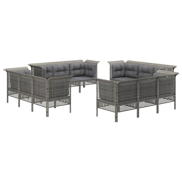 Salon de jardin meuble d'extérieur ensemble de mobilier 12 pièces avec coussins gris résine tressée 02_0015606