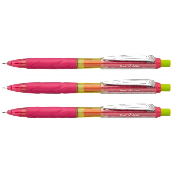 Porte-mines Q-Erase  0 7 mm  pink/jaune x 3 PENTEL