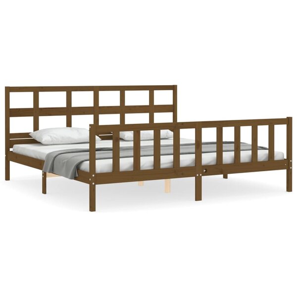 vidaXL Cadre de lit avec tête de lit marron miel 200x200cm bois massif
