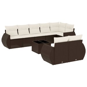 vidaXL Salon de jardin avec coussins 9 Pièces marron résine tressée