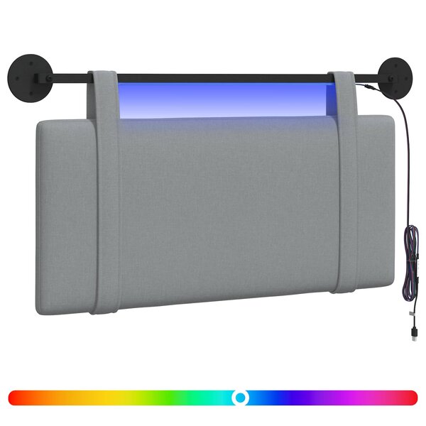 vidaXL Tête de lit suspendue Avec lumière LED Gris clair Tissu