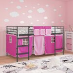 vidaXL Cadre de Lit Mezzanine pour Enfants avec Rideaux Noir et rose