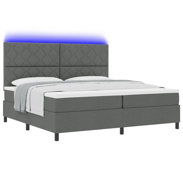 vidaXL Lit à ressort avec matelas et LED Gris foncé 200x200 cm Tissu