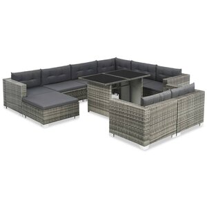 vidaXL Salon de jardin 10 Pièces avec coussins Résine tressée Gris