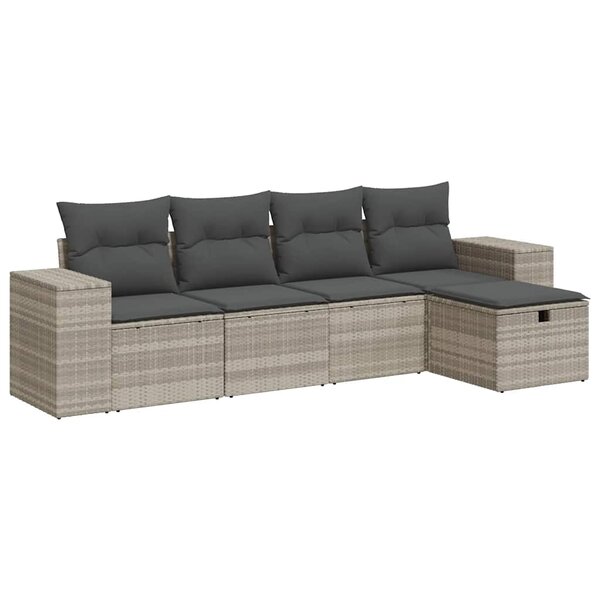 vidaXL Salon de jardin 5 Pièces avec coussins gris clair résine tressée