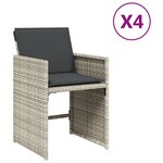 vidaXL Chaises de jardin avec coussins lot de 4 gris clair poly rotin