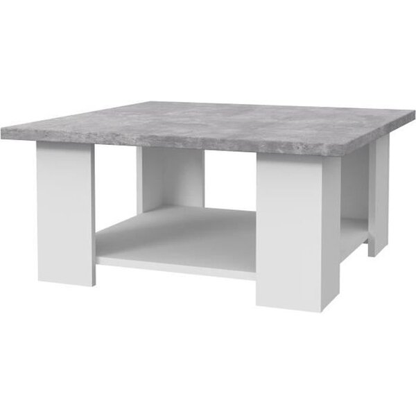 Table Basse - Blanc/Béton Gris Clair - L 67 x P 67 x H 31 cm - PILVI