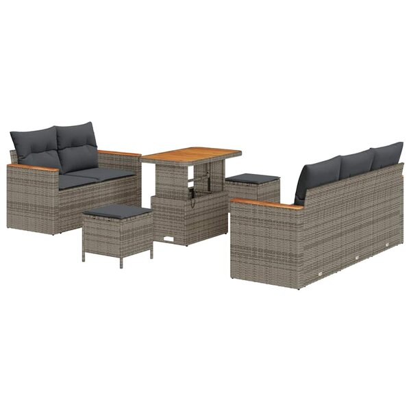 Ensemble de canapé de jardin 8 pièces avec coussins gris poly rotin