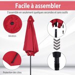 Parasol inclinable de jardin balcon terrasse manivelle toile polyester imperméabilisée haute densité 180 g/m² Ø2 7 x 2 35H m alu rouge vineux