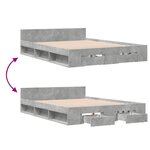 vidaXL Cadre de lit et tiroirs gris béton 140x190 cm bois d'ingénierie