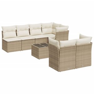 vidaXL Salon de jardin avec coussins 8 Pièces beige résine tressée