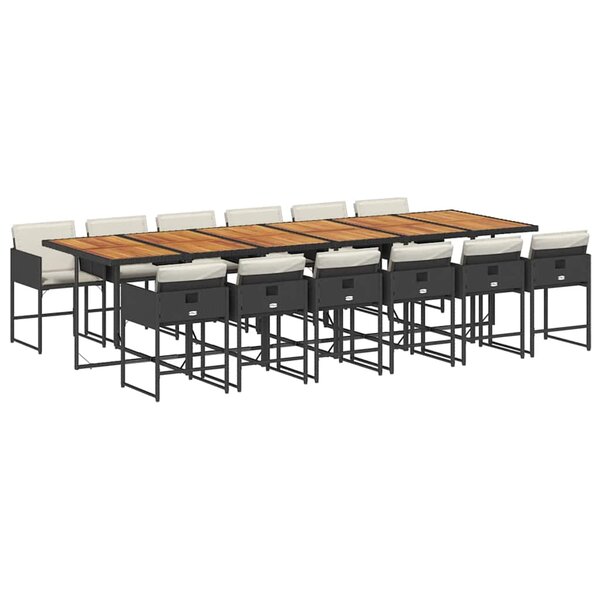 vidaXL Ensemble à manger de jardin 13 Pièces coussins noir résine tressée