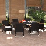 vidaXL Ensemble à manger de jardin coussins 7Pièces Résine tressée Noir