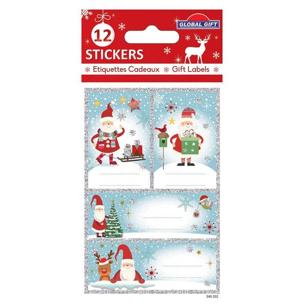 12 étiquettes adhésives de Noël - Paillettes argentées