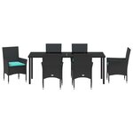 vidaXL Ensemble table et chaises avec coussin 7 Pièces Noir Rotin PE