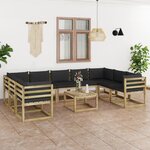 vidaXL Salon de jardin 10 Pièces avec coussins bois de pin imprégné