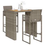 vidaXL Ensemble de bar de jardin 3 Pièces sans coussins gris poly rotin