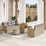 Ensemble de canapés de jardin 9 pièces avec coussins Beige Poly Rattan