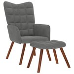 vidaXL Fauteuil relax avec tabouret en velours gris foncé