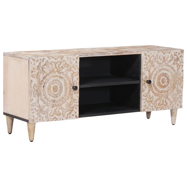 vidaXL Meuble TV Blanc 105 x 33 5 x 46 cm Bois de mangue massif