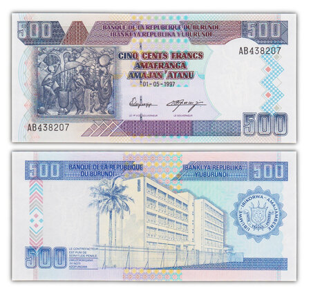 Billet de collection 500 francs 1997 burundi - neuf - p38a