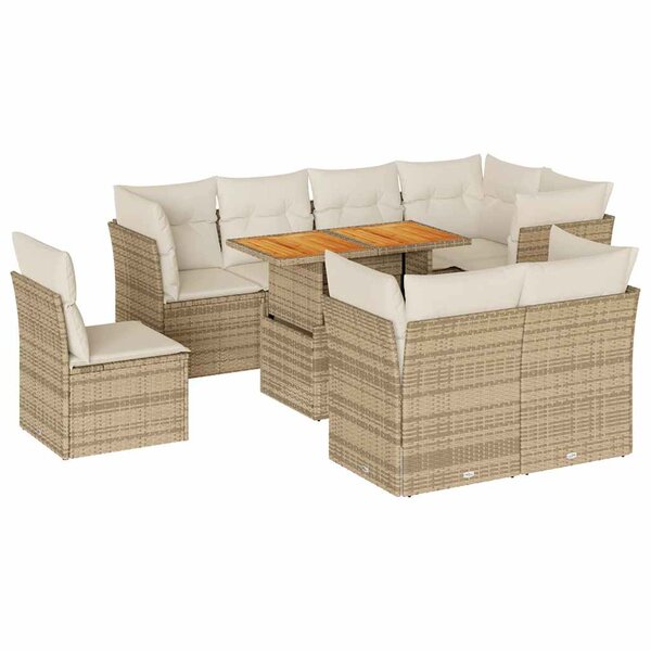 vidaXL Salon de jardin avec coussins 9 Pièces beige résine tressée