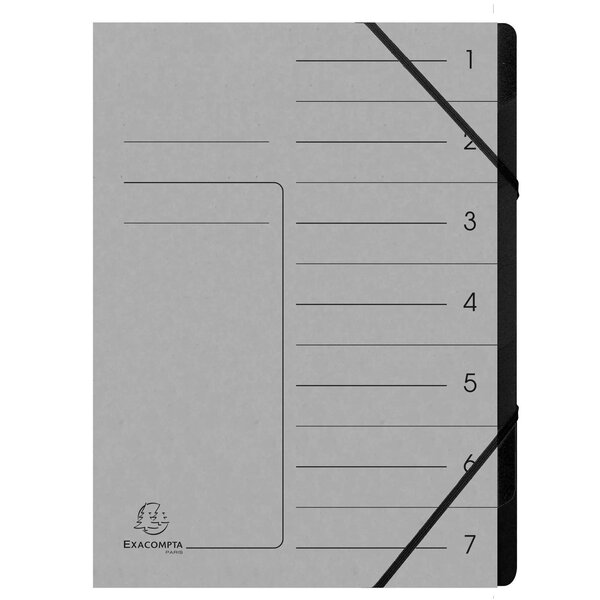 Trieur Agrafé Avec Élastiques Intérieur Noir 7 Compartiments - A4 - Gris - X 10 - Exacompta