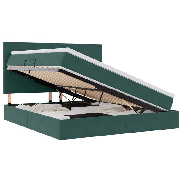 vidaXL Lit de rangement LED avec matelas Vert foncé 180 x 200 cm