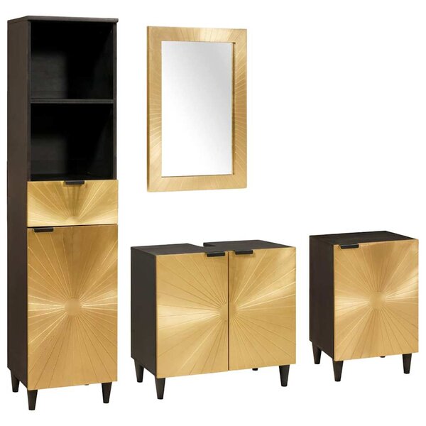 vidaXL Ensembles de mobilier de salle de bain 4 Pièces Noir et or