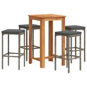 vidaXL Ensemble de bar de jardin 5 Pièces gris bois massif acacia rotin
