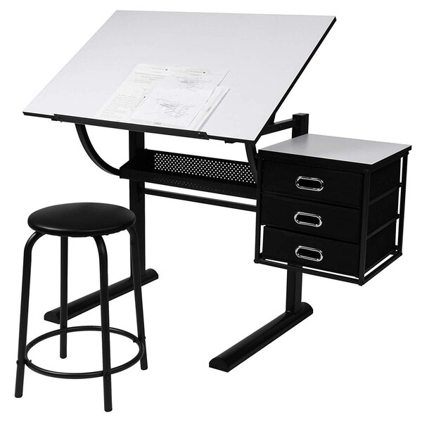 Table à dessin et tabouret avec plateau inclinable et commode avec 3 tiroirs Architectes Ingénierie Techniciens 0501025
