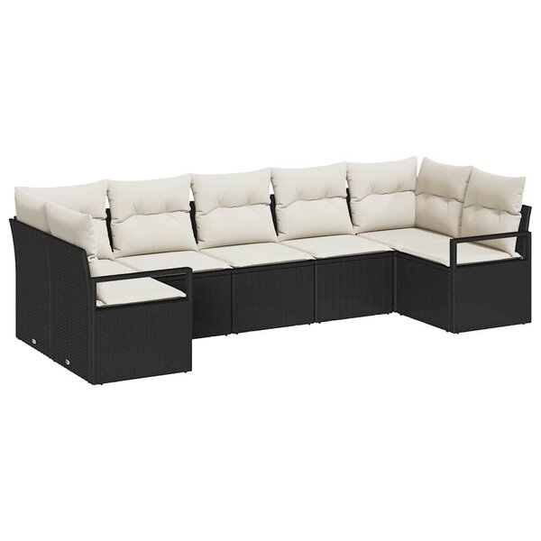 vidaXL Ensemble de canapé de jardin avec coussin 7 Pièces Noir et Crème