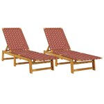 vidaXL Chaises longues lot de 2 rouge bois d'acacia solide et tissu