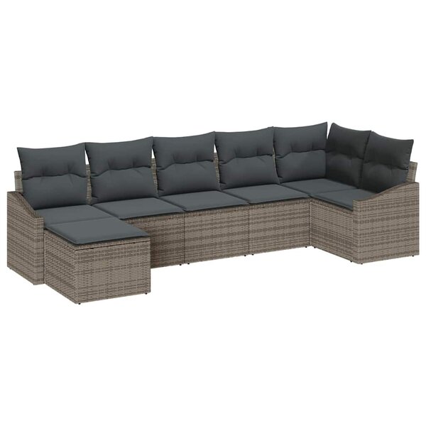 vidaXL Ensemble de salle à manger pour jardin avec coussin 7 Pièces Gris