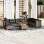 vidaXL Salon de jardin 9 Pièces avec coussins gris résine tressée
